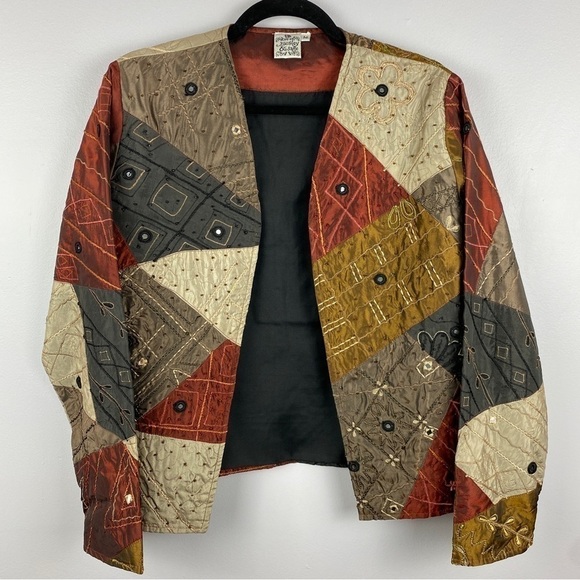 Parsley & Sage Autumn Fall Boho Patchwork Embroidered Open Front Jacket Medium - Picture 3 of 13